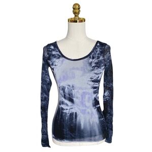 VIVIENNE TAM Vintage Y2K Abstract Mesh Overlay Tie-Dye Long Sleeve Top Women XS